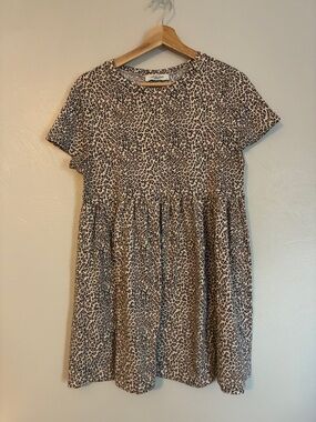 Carly Jean Leopard Print Babydoll Dress - Beige & Black